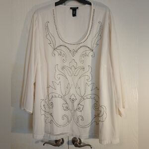 Catherine's Black Label Women's Plus size 5X Beaded Scoop Neck Top